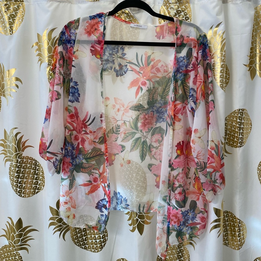 Floral sheer beach cover-up
